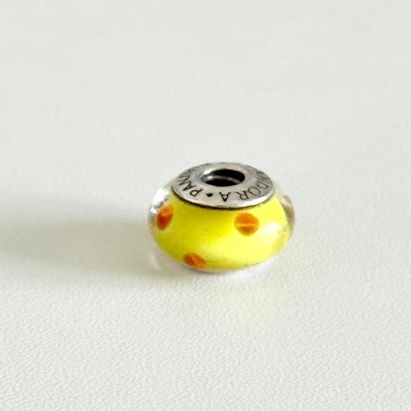 Pandora Yellow Orange Retired Polka Dots Murano Glass Bead Charm - Picture 4 of 5